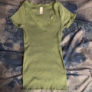 Merona Olive Lace V-Neck Tee
